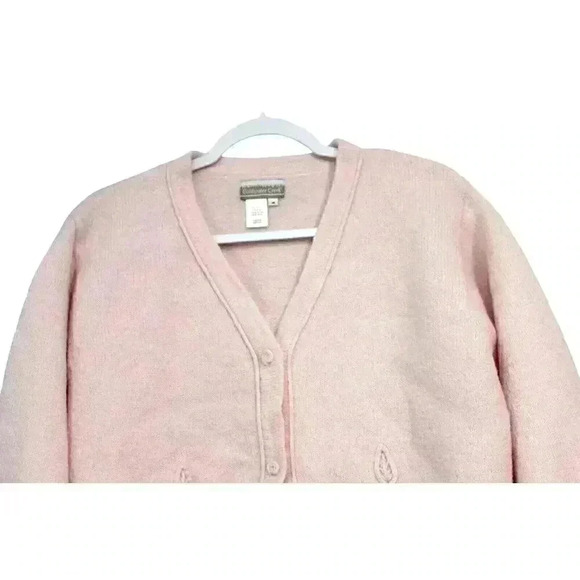 Coldwater Creek Cardigan Sweater Sz Medium 100% Wool Pink Embroidered Oversized - Picture 3 of 11